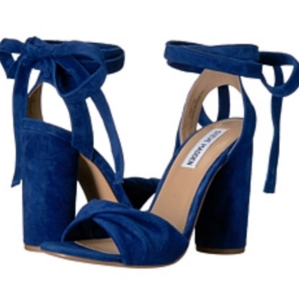 Steve Madden Clary blue suede ankle wrap heel